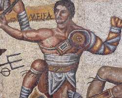 The mosaic which was discovered in the Roman bathh The mosaic which was discovered in the Roman bathhouse was found in 2000 but was not revealed for five years to avoid looting. It is 30 feet long colo